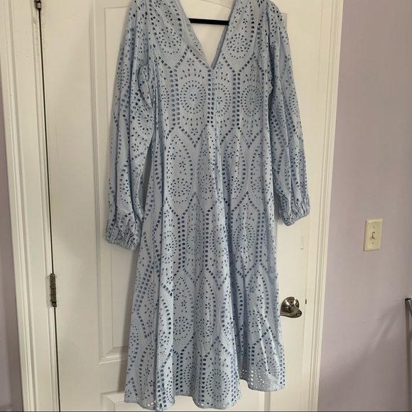 Ganni Broderie Anglaise Eyelet Powder Blue Dress size 42 Med Large - Picture 9 of 9